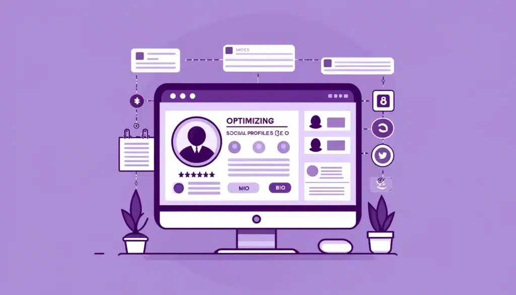DALL·E 2024 05 31 18.14.08 A simple illustration demonstrating optimizing social profiles for SEO. The diagram should show a computer screen with a social media profile being op New Era Digital