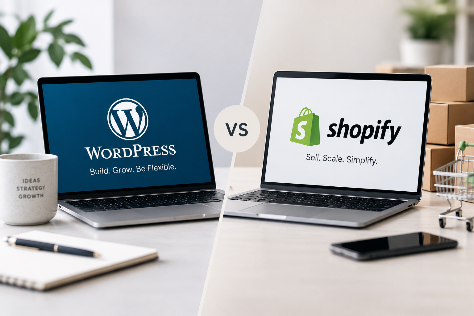 WordPress vs Shopify comparison for business websites and ecommerce