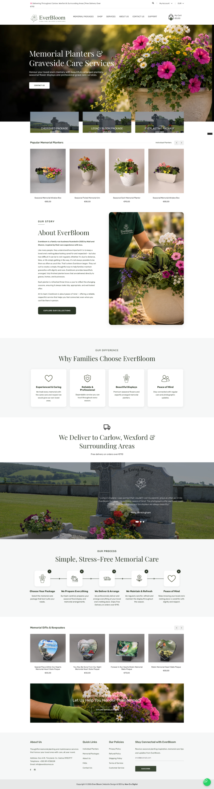 EverBloom Shopify memorial care and e-commerce website designed by New Era Digital